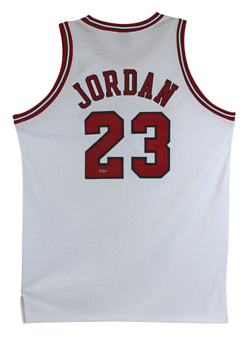 Bulls Michael Jordan Authentic Signed White Nike Size 50 Jersey UDA #BAH44504