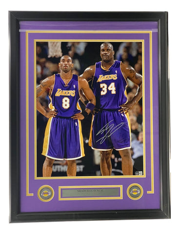 Shaquille O'Neal Signed Framed 16x20 Los Angeles Lakers Photo w/ Kobe Bryant BAS