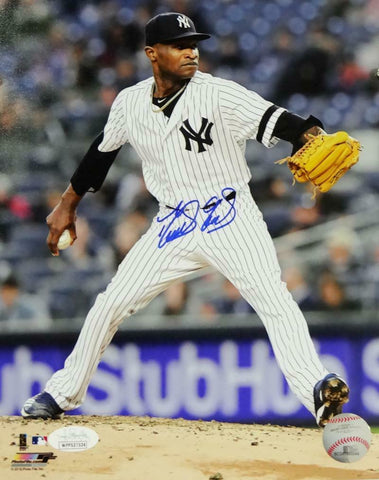 Domingo German Autographed New York Yankees 8x10 Photo Pitching PF- JSA W Auth