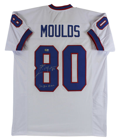Eric Moulds "3x Pro Bowl" Signed White Pro Style Jersey Autographed BAS Witness