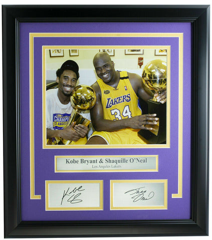 Kobe Bryant & Shaq Framed 8x10 Lakers Trophy Photo w/Laser Engraved Photo
