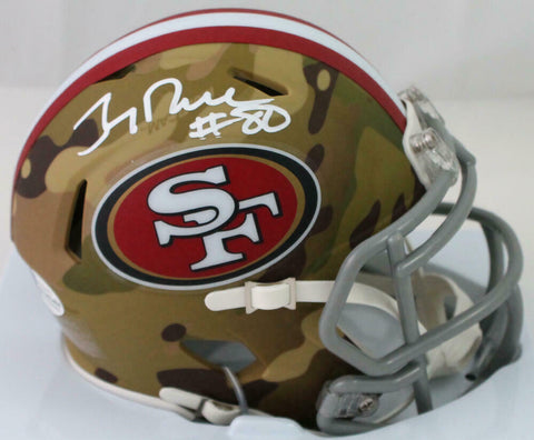 Jerry Rice Signed San Francisco 49ers Camo Speed Mini Helmet - Beckett W Auth