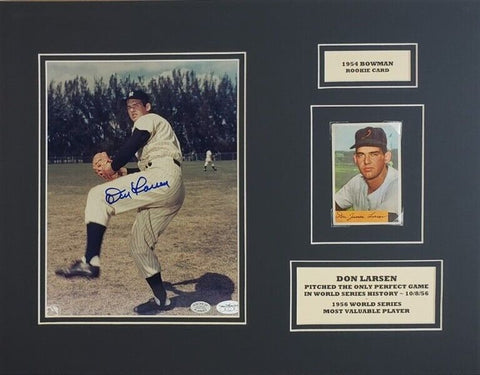 Don Larsen Signed New York Yankee Matted with 1954 Bowman Baseball Card Display