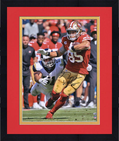 FRMD George Kittle 49ers Signed 16x20 Scarlet Jersey Running Photograph