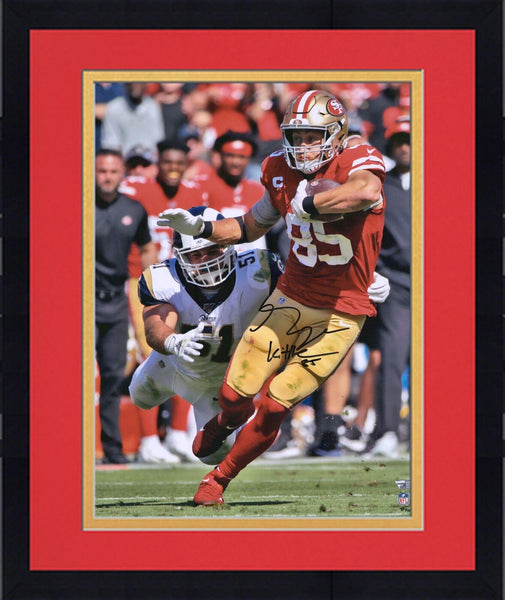 FRMD George Kittle 49ers Signed 16x20 Scarlet Jersey Running Photograph