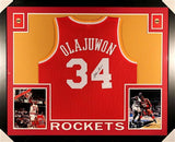 Hakeem Olajuwon Signed Rockets 35x43 Custom Framed Jersey (JSA) All Star Center