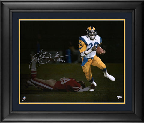 Eric Dickerson Rams FRMD Signed 16x20 White Running Photo with "HOF 99" Insc