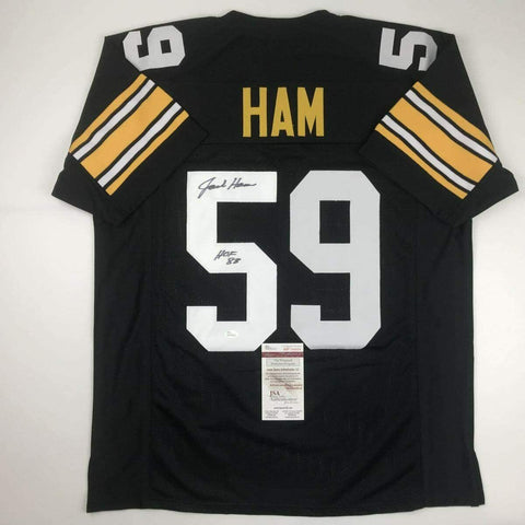 Autographed/Signed Jack Ham HOF 88 Pittsburgh Black Football Jersey JSA COA