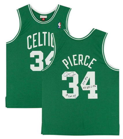 PAUL PIERCE Autographed Finals MVP Stat Celtics Green M&N Jersey FANATICS LE 34