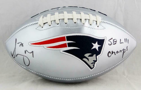 Sony Michel Signed New England Patriots Silver Logo Football w/ SB Champs-Becket