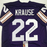 Autographed/Signed PAUL KRAUSE HOF 98 Minnesota Purple Football Jersey JSA COA
