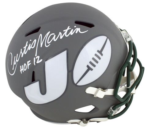 Jets Curtis Martin "HOF 12" Signed Amp Riddell Full Size Speed Rep Helmet BAS