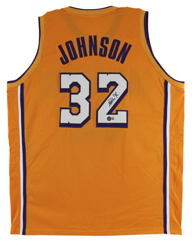 Lakers Magic Johnson Authentic Signed Yellow Jersey w/ White Numbers BAS Witness