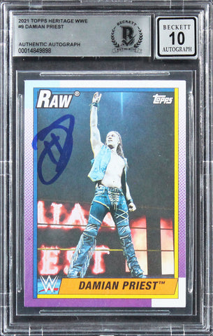 Damian Priest Authentic Signed 2021 Topps Heritage WWE #9 Card Auto 10! BAS Slab