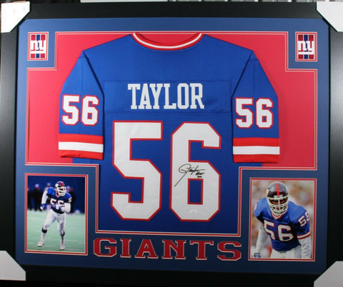 LAWRENCE TAYLOR (Giants blue SKYLINE) Signed Autographed Framed Jersey JSA
