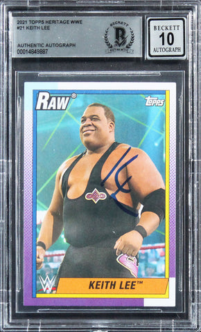 Keith Lee Authentic Signed 2021 Topps Heritage WWE #21 Card Auto 10! BAS Slabbed