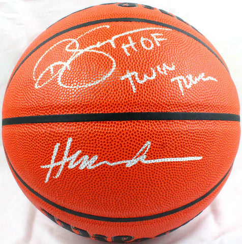 Ralph Sampson/Hakeem Olajuwon Autographed Wilson NBA Basketball-JSA W *Silver