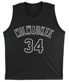 Giannis Antetokounmpo Authentic Signed Black Pro Style Jersey w/Black #s BAS Wit