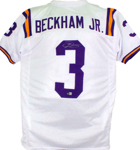 Odell Beckham Autographed White College Style Jersey-Beckett W Hologram *Silver