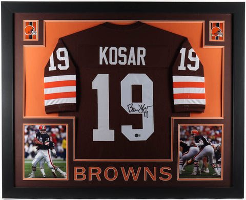 Bernie Kosar Signed Browns 35x 43 Framed Jersey (JSA COA) Cleveland QB 1985-1993