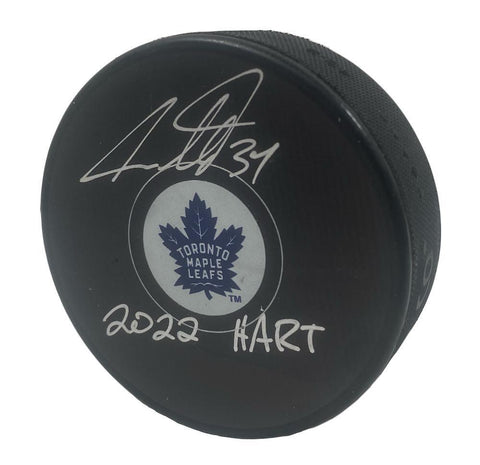 AUSTON MATTHEWS Autographed "2022 HART" Maple Leafs Logo Puck FANATICS
