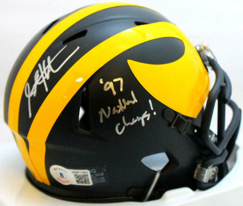 Steve Hutchinson Autographed Michigan Speed Mini Helmet w/97 Champs- BA W Holo