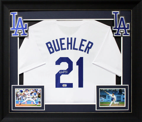 Walker Buehler Authentic Signed White Pro Style Framed Jersey BAS Witnessed