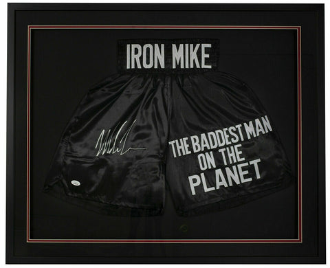 Mike Tyson Signed Framed Baddest Man on the Planet Blck Trunks JSA ITP