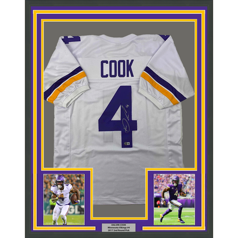 Framed Autographed/Signed Dalvin Cook #4 33x42 Minnesota White Jersey BAS COA