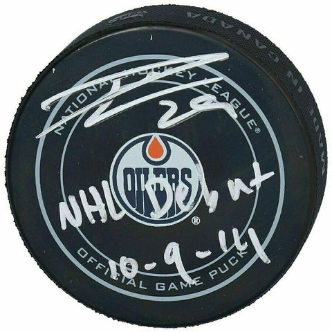 LEON DRAISAITL Autographed "NHL Debut 10-9-14" Oilers Official Puck FANATICS
