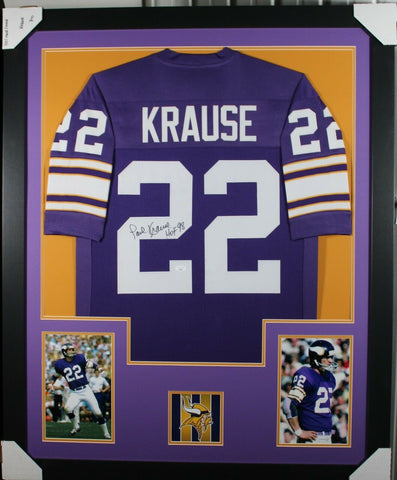 PAUL KRAUSE (Vikings purple TOWER) Signed Autographed Framed Jersey JSA