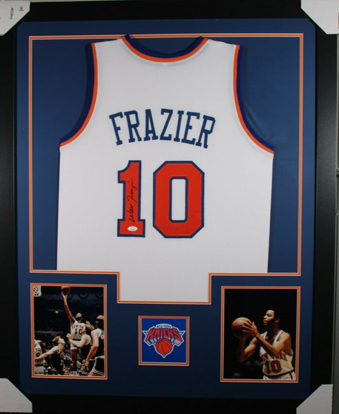 Framed Autographed/Signed Walt Frazier 33x42 New York Blue Basketball  Jersey PSA/DNA COA