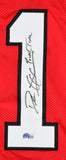 Deion Sanders Autographed Red Pro Style Jersey w/Primetime- Beckett W Hologram