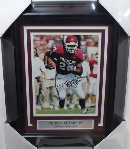 Adrian Peterson Autographed Signed Framed 8x10 Photo Oklahoma Beckett G66078