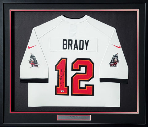 Buccaneers Tom Brady Autographed Framed White Nike Jersey Fanatics Holo #B063625