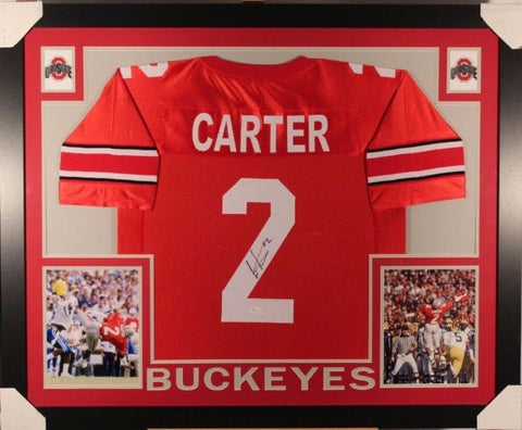 Cris Carter Signed Ohio State Buckeyes 35x43 Framed Jersey (JSA COA) Vikings W.R