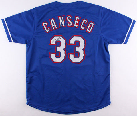 Jose Canseco Signed Rangers Blue Alt. Jersey (JSA Holo) 2x World Series Champion