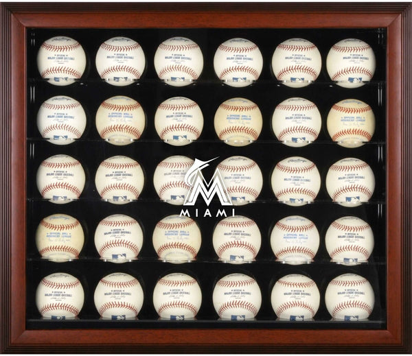 Miami Marlins Logo Mahogany Framed 30-Ball Display Case-Fanatics