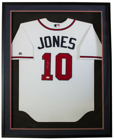 Chipper Jones Signed Framed Braves White Majestic Cool Base Baseball Jersey JSA