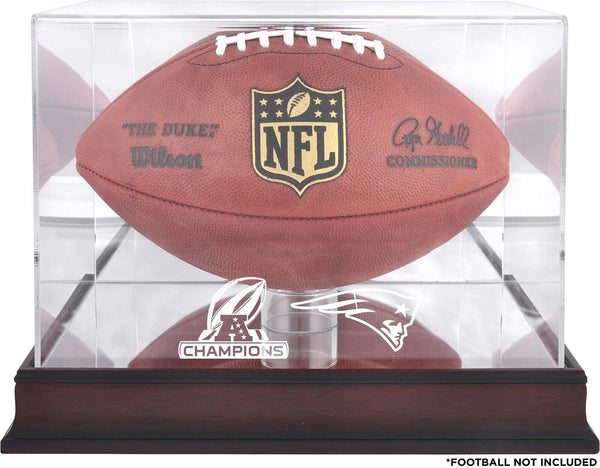 New England Patriots AFC Champs Mahogany Football Logo Disp Case