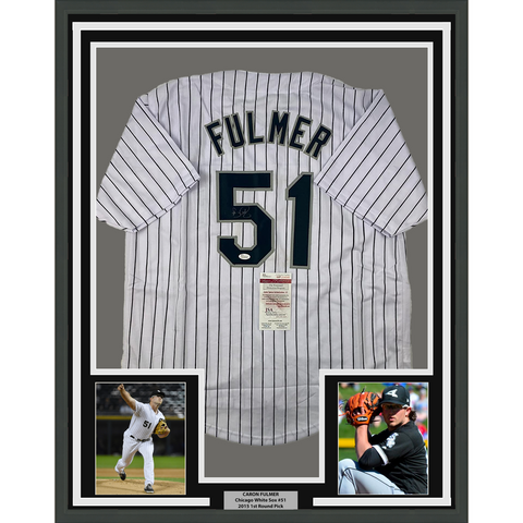Framed Autographed/Signed Carson Fulmer 33x42 Chicago Pinstripe Jersey JSA COA