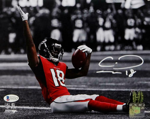 Calvin Ridley Signed Falcons 8x10 PF Sitting Celebration Photo- Beckett W Auth