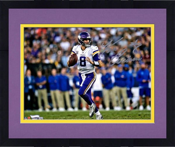 Framed Kirk Cousins Minnesota Vikings Autographed 8" x 10" White Rollout Photo