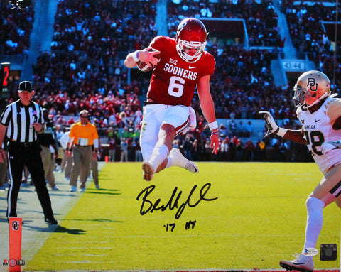 Baker Mayfield Signed Sooners 16x20 HM In Air Photo w/ 17 HT - Beckett W Auth