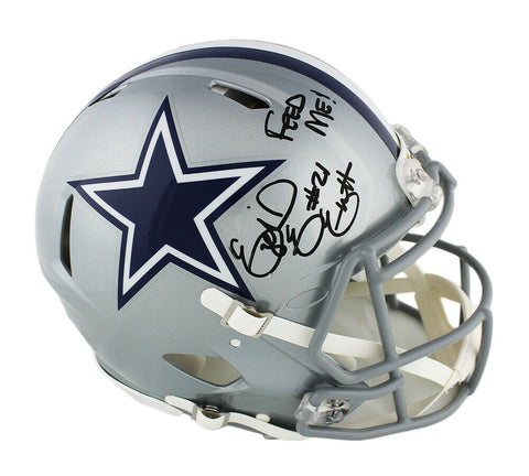 Ezekiel Elliott Signed Dallas Cowboys Speed Authentic Helmet with "Feed Me"