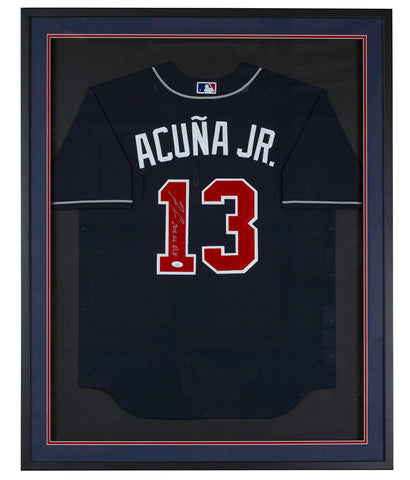Ronald Acuna Jr. Signed Framed 36x42 Braves Nike Baseball Jersey 2018 NL Roy JSA