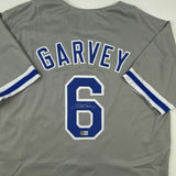 Autographed/Signed STEVE GARVEY Los Angeles Grey Baseball Jersey Beckett BAS COA