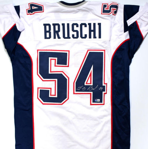 Tedy Bruschi Autographed White Pro Style Jersey-Beckett W Hologram *Silver