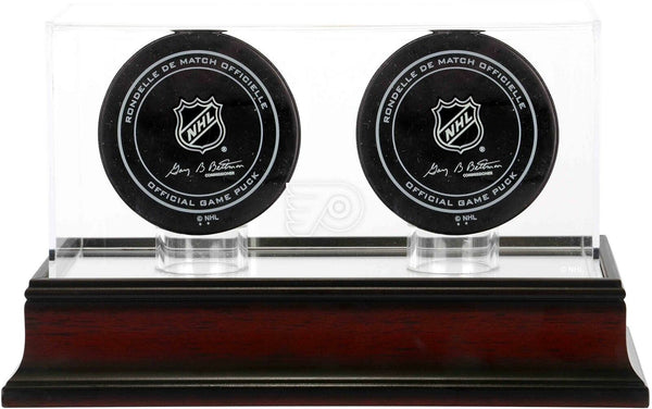 Philadelphia Flyers Mahogany Two Hockey Puck Logo Display Case