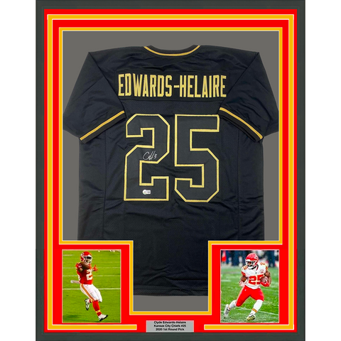 Framed Autographed/Signed Clyde Edwards-Helaire 33x42 Kansas City Jersey BAS COA